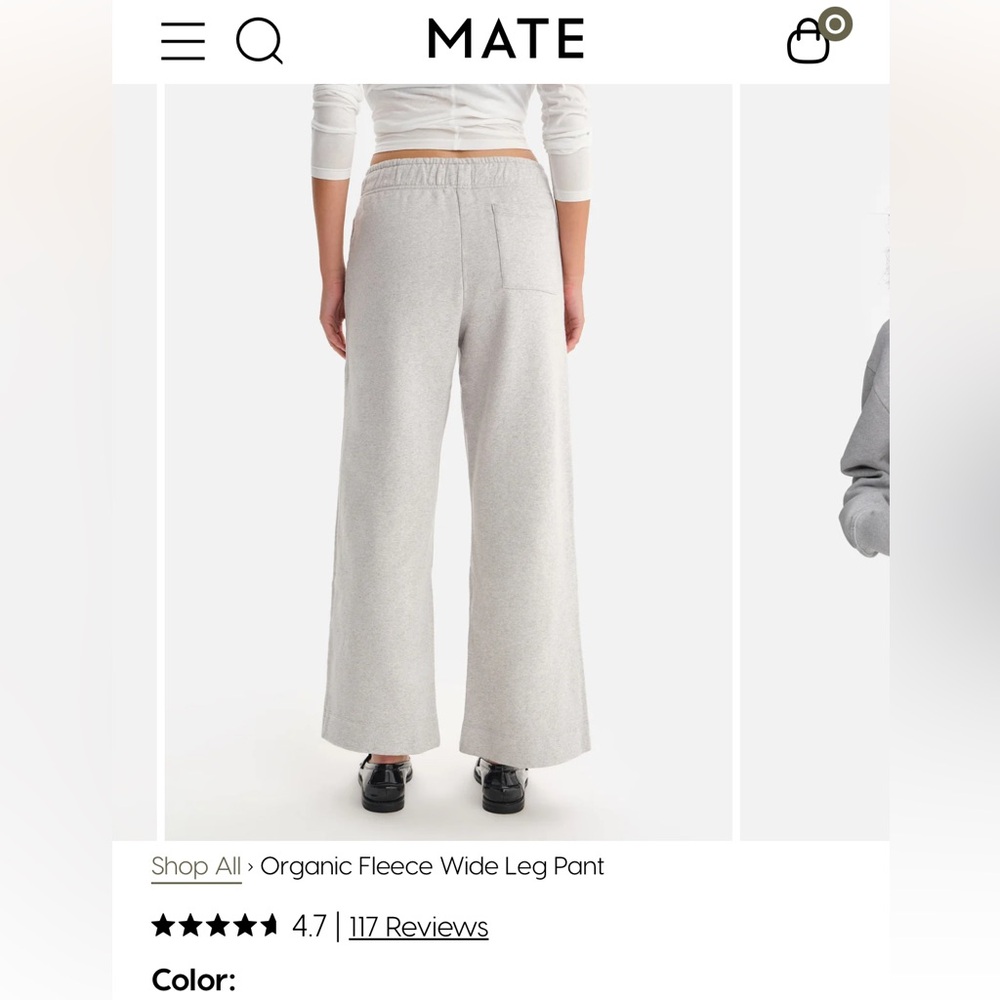 Mate the Label Organic Fleece Wide Leg Pant Sz XS Light Gray